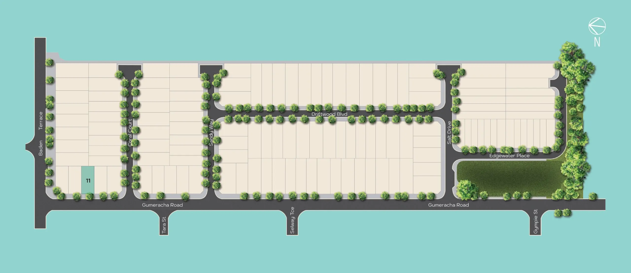 Estate masterplan with Block 11 highlighted, Salt O'Sullivan Beach