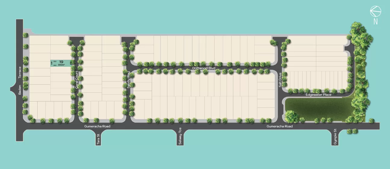 Estate masterplan with Block 19 highlighted, Salt O'Sullivan Beach