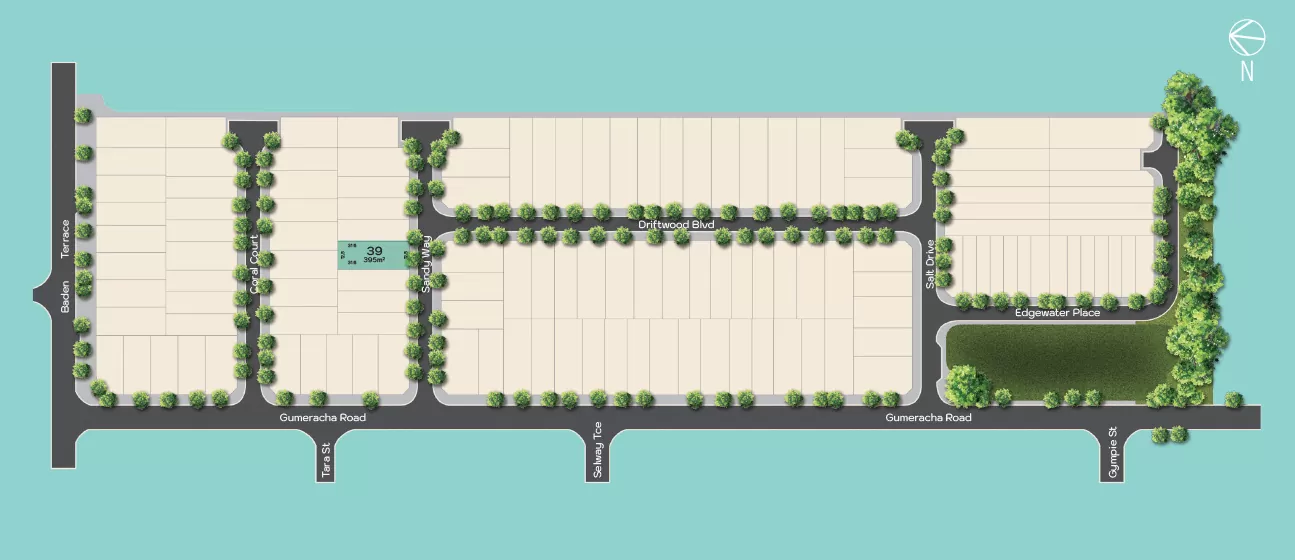 Estate masterplan with Block 39 highlighted, Salt O'Sullivan Beach