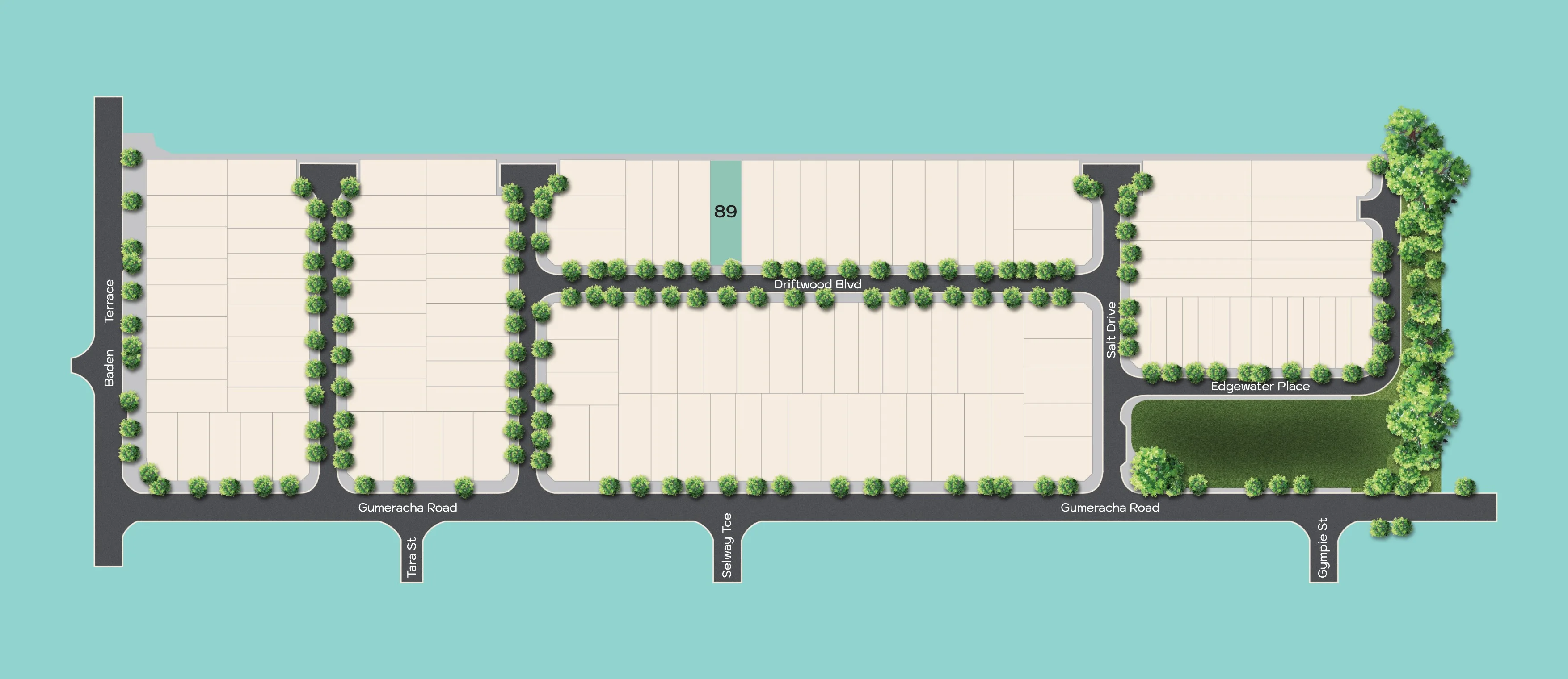 Estate masterplan with Block 89 highlighted, Salt O'Sullivan Beach
